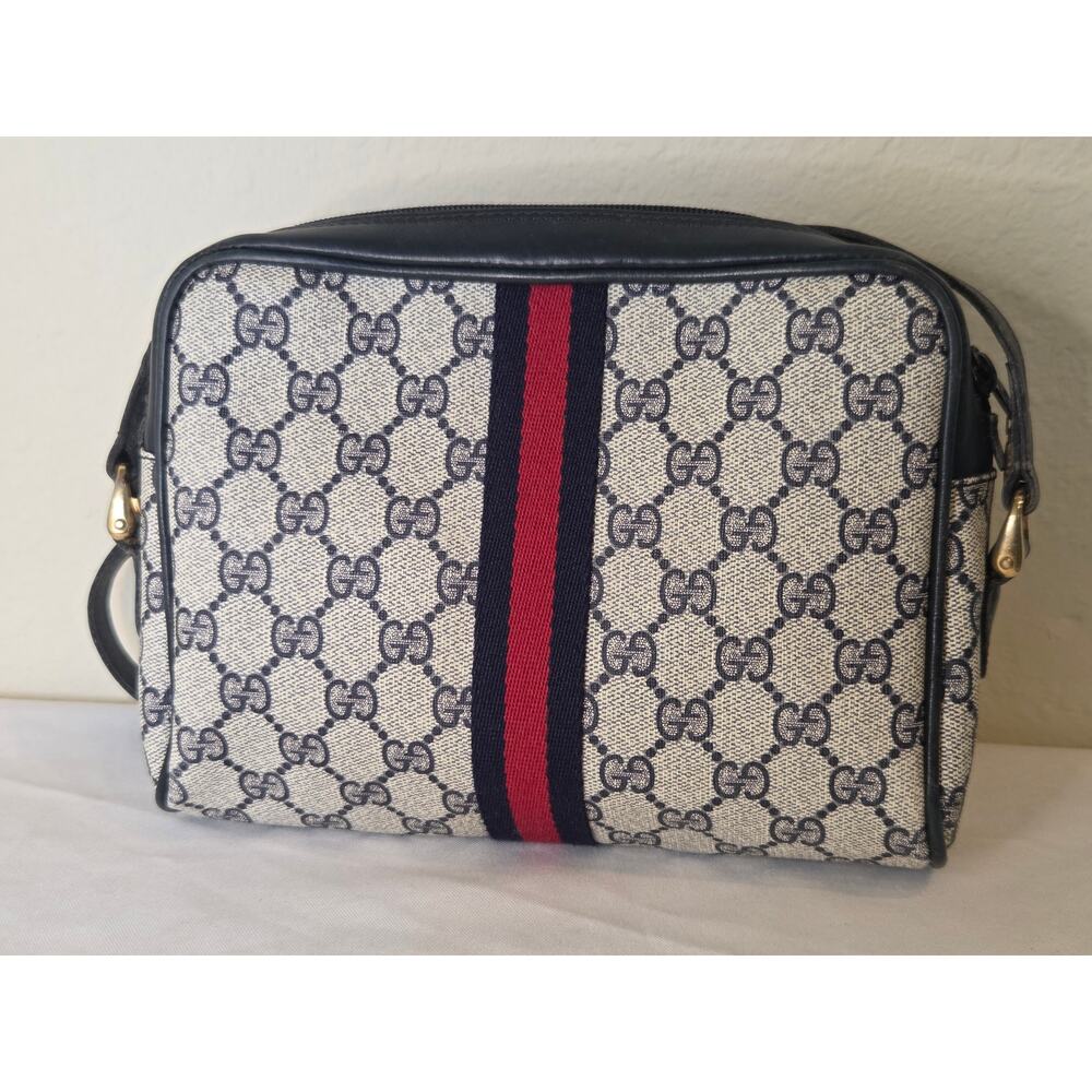 Gucci Vintage GG Supreme Crossbody Bag Navy Web Stripe Ophidia Bag Italy - Picture 4 of 15
